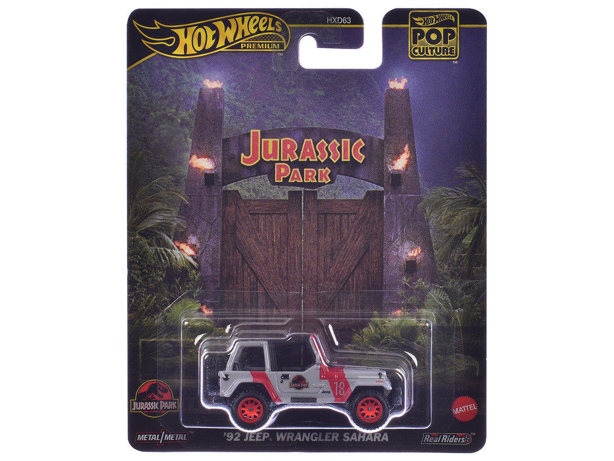 1992 Jeep Wrangler Sahara Gray with Red Stripes "Jurassic Park" (1993) Movie "Pop Culture" Series Diecast Model Car by Hot Wheels by Hotwheels