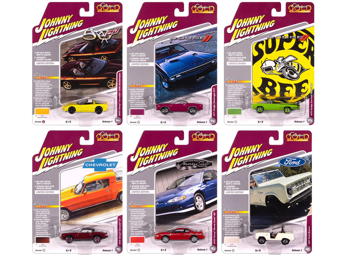 "Classic Gold Collection" 2025 Release 1 Set A of 6 Cars 1/64 Diecast Model Cars by Johnny Lightning by Johnny Lightning