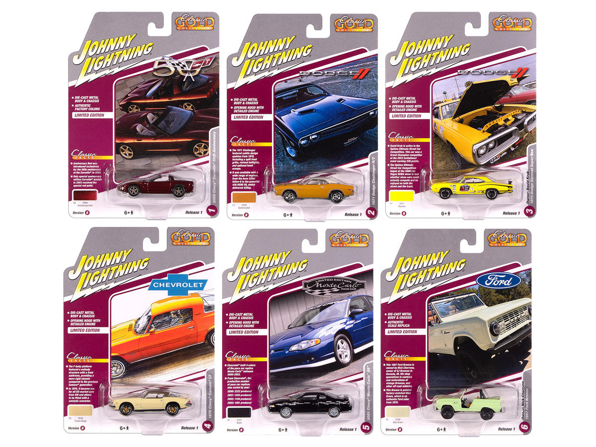 "Classic Gold Collection" 2025 Release 1 Set B of 6 Cars 1/64 Diecast Model Cars by Johnny Lightning by Johnny Lightning