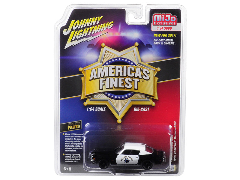 1970 Chevrolet Camaro Z28 California Highway Patrol (CHP) Black and White "America's Finest" Limited Edition to 3600 pieces Worldwide 1/64 Diecast Model Car by Johnny Lightning by Johnny Lightning