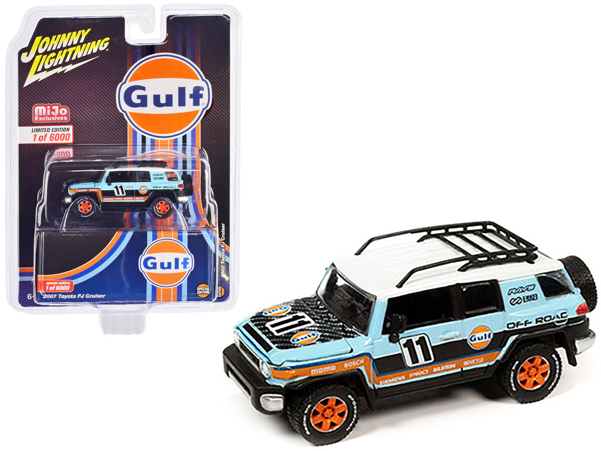 2007 Toyota FJ Cruiser #11 Light Blue "Gulf Oil" with Roofrack Limited Edition to 6000 pieces Worldwide 1/64 Diecast Model Car by Johnny Lightning by Johnny Lightning