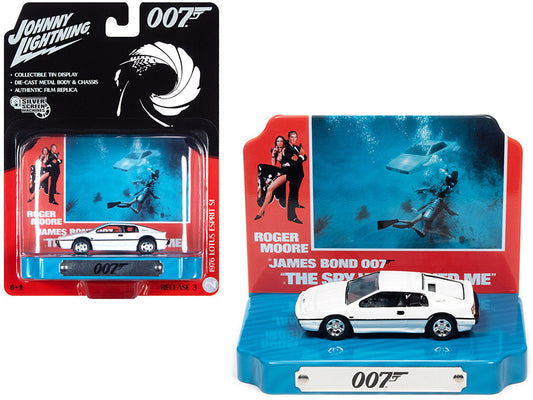 1976 Lotus Esprit S1 White with Collectible Tin Display "007" (James Bond) "The Spy Who Loved Me" (1977) Movie (10th in the James Bond Series) 1/64 Diecast Model Car by Johnny Lightning by Johnny Lightning
