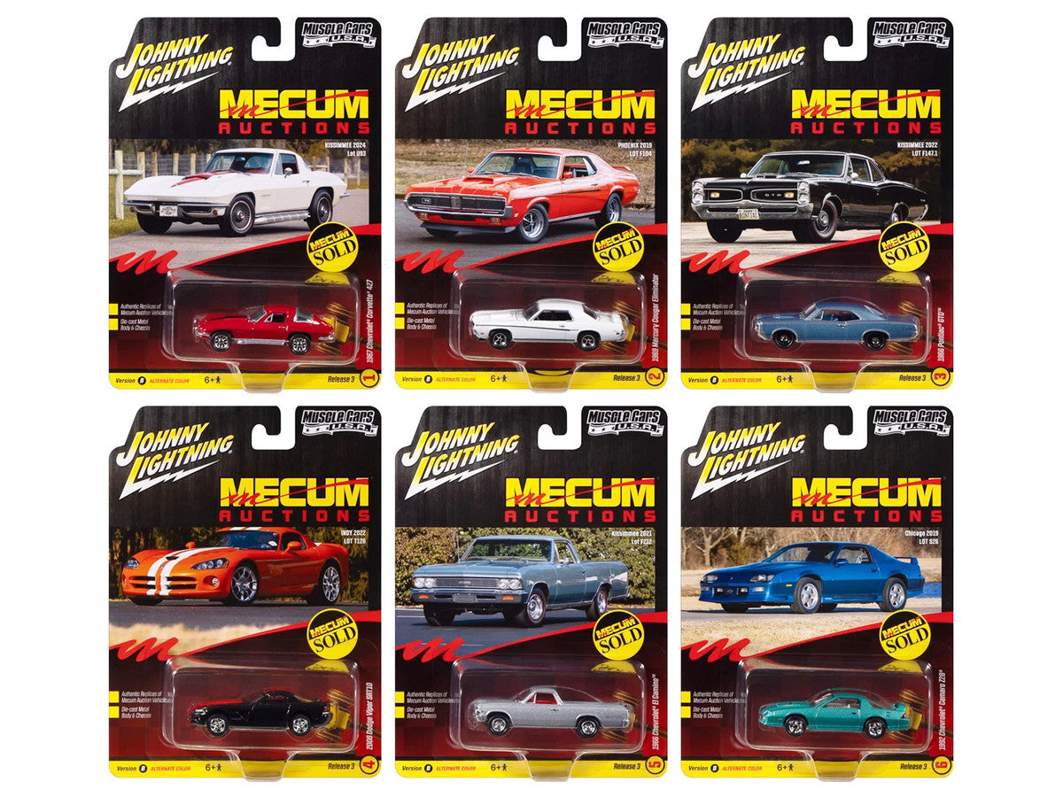 "Muscle Cars USA" 2025 Release 3 Set B of 6 pieces "MECUM Auctions" 1/64 Diecast Model Cars by Johnny Lightning by Johnny Lightning