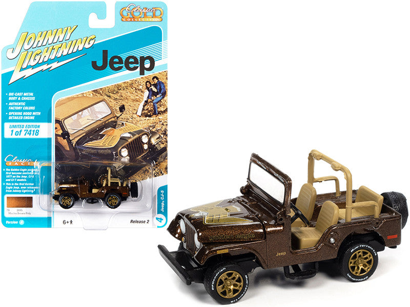 Jeep CJ-5 Mocha Brown Metallic with Golden Eagle Graphics "Classic Gold Collection" Series Limited Edition to 7418 pieces Worldwide 1/64 Diecast Model Car by Johnny Lightning by Johnny Lightning