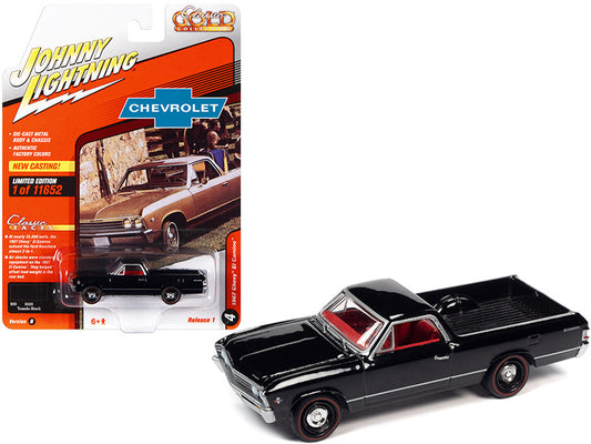 1967 Chevrolet El Camino Tuxedo Black with Red Interior "Classic Gold Collection" Series Limited Edition to 11652 pieces Worldwide 1/64 Diecast Model Car by Johnny Lightning by Johnny Lightning