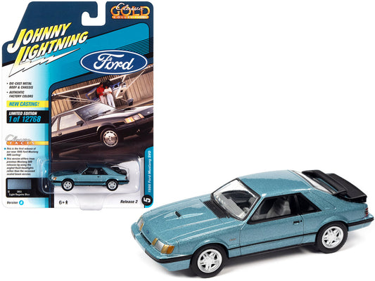 1986 Ford Mustang SVO Light Regatta Blue Metallic with Black Stripes "Classic Gold Collection" Series Limited Edition to 12768 pieces Worldwide 1/64 Diecast Model Car by Johnny Lightning by Johnny Lightning