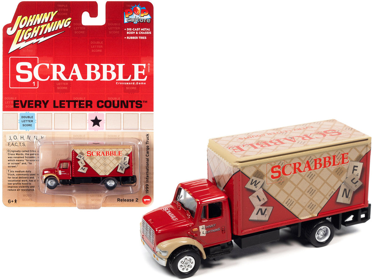 1999 International Cargo Truck Red with Graphics "Scrabble" "Pop Culture" 2022 Release 2 1/64 Diecast Model Car by Johnny Lightning by Johnny Lightning