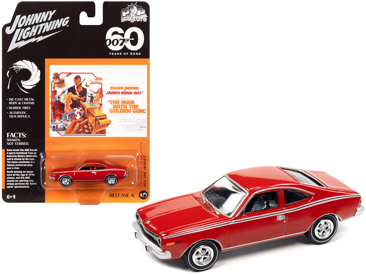 1974 AMC Hornet Red 007 James Bond "The Man with the Golden Gun" (1974) Movie "Pop Culture" 2022 Release 4 1/64 Diecast Model Car by Johnny Lightning by Johnny Lightning