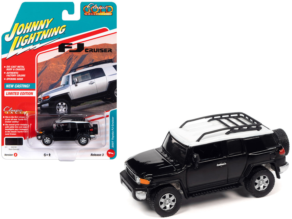 2007 Toyota FJ Cruiser Black Diamond with White Top and Roofrack "Classic Gold Collection" Series Limited Edition 1/64 Diecast Model Car by Johnny Lightning by Johnny Lightning