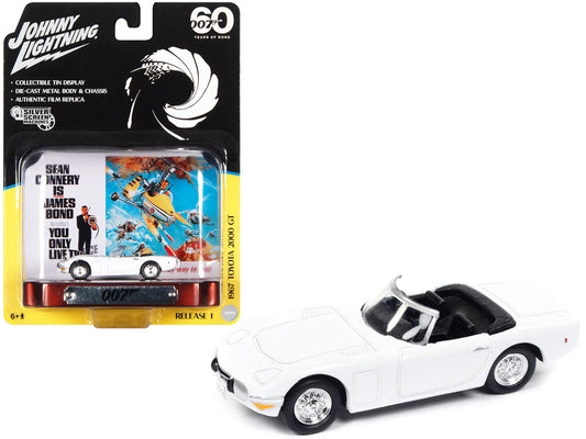 1967 Toyota 2000 GT Convertible RHD (Right Hand Drive) White 007 (James Bond) "You Only Live Twice" (1967) Movie with Collectible Tin Display "Silver Screen Machines" Series 1/64 Diecast Model Car by Johnny Lightning by Johnny Lightning