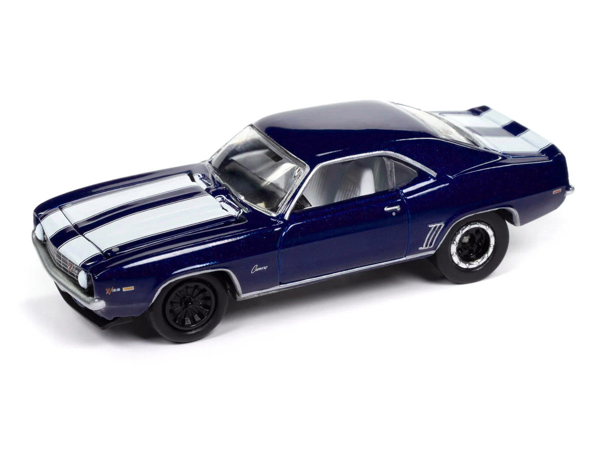 1969 Chevrolet Camaro Z28 Blue Metallic with White Stripes and Interior "Muscle Cars USA" Series 1/64 Diecast Model Car by Johnny Lightning by Johnny Lightning