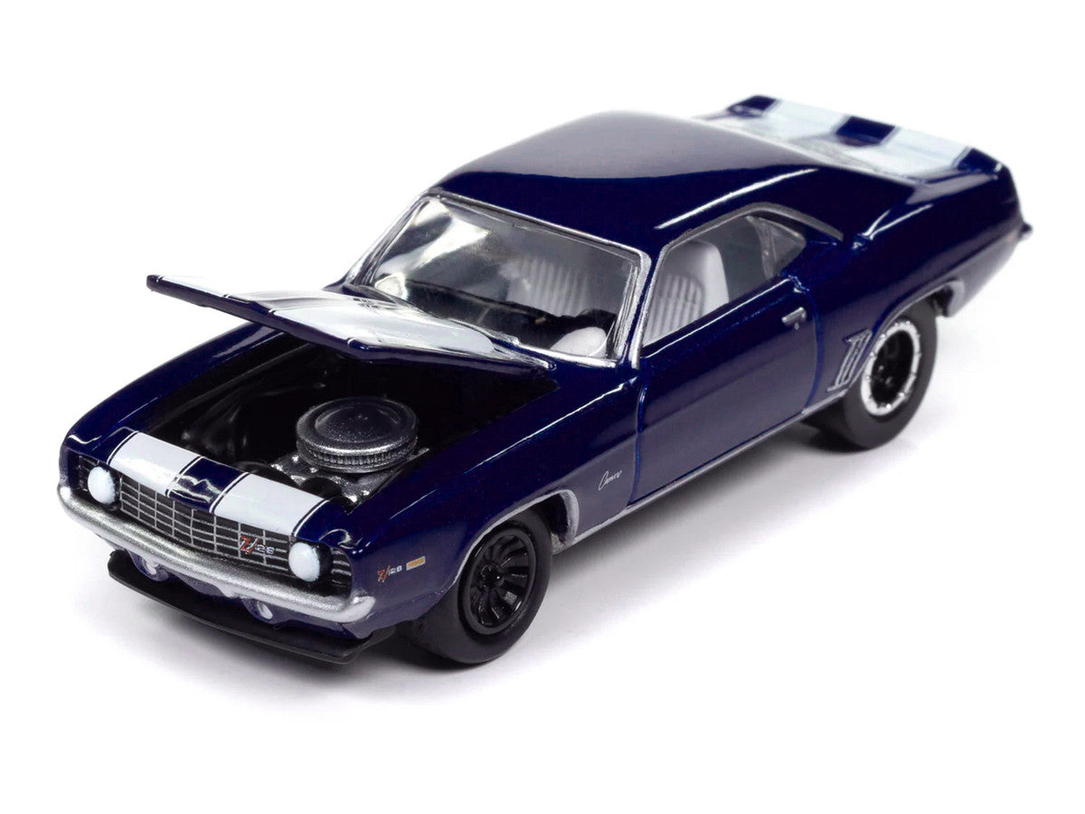 1969 Chevrolet Camaro Z28 Blue Metallic with White Stripes and Interior "Muscle Cars USA" Series 1/64 Diecast Model Car by Johnny Lightning by Johnny Lightning