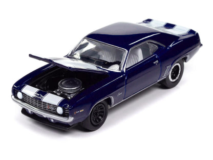 1969 Chevrolet Camaro Z28 Blue Metallic with White Stripes and Interior "Muscle Cars USA" Series 1/64 Diecast Model Car by Johnny Lightning by Johnny Lightning