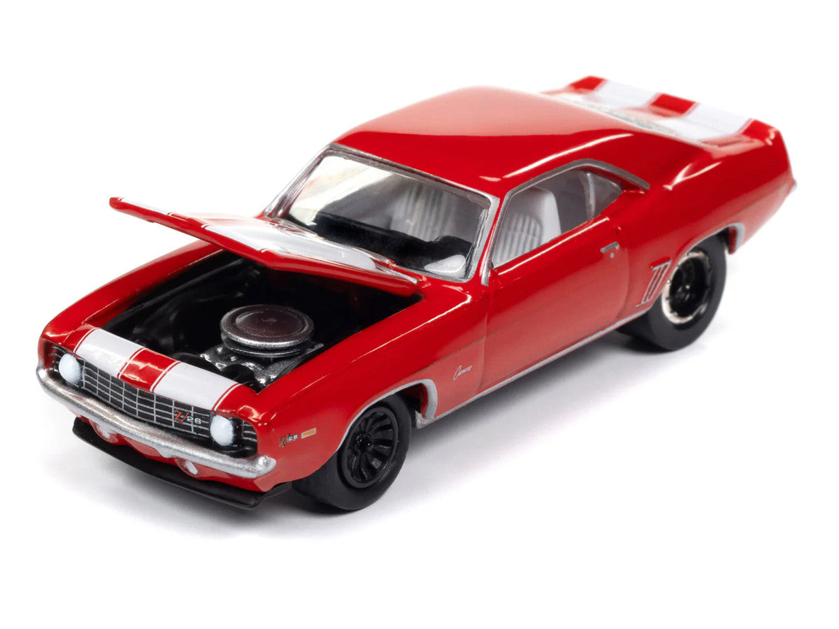 1969 Chevrolet Camaro Z28 Red with White Stripes and Interior "Muscle Cars USA" Series 1/64 Diecast Model Car by Johnny Lightning by Johnny Lightning