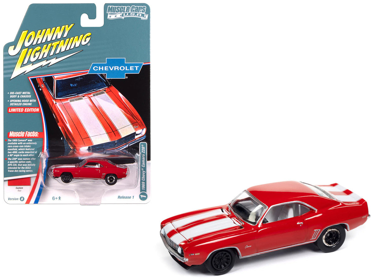 1969 Chevrolet Camaro Z28 Red with White Stripes and Interior "Muscle Cars USA" Series 1/64 Diecast Model Car by Johnny Lightning by Johnny Lightning