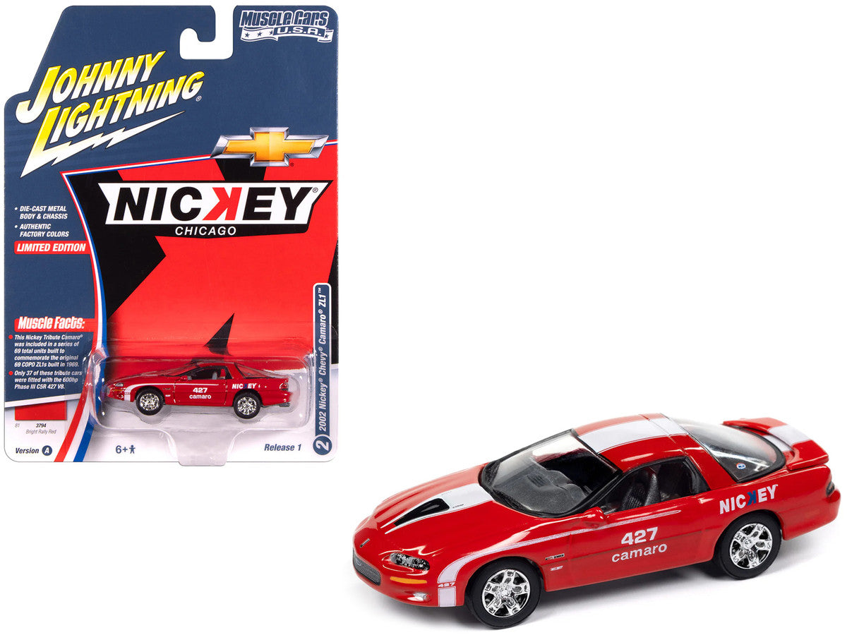 2002 Chevrolet Nickey Camaro ZL1 Bright Rally Red with White Stripes "Muscle Cars USA" Series 1/64 Diecast Model Car by Johnny Lightning by Johnny Lightning