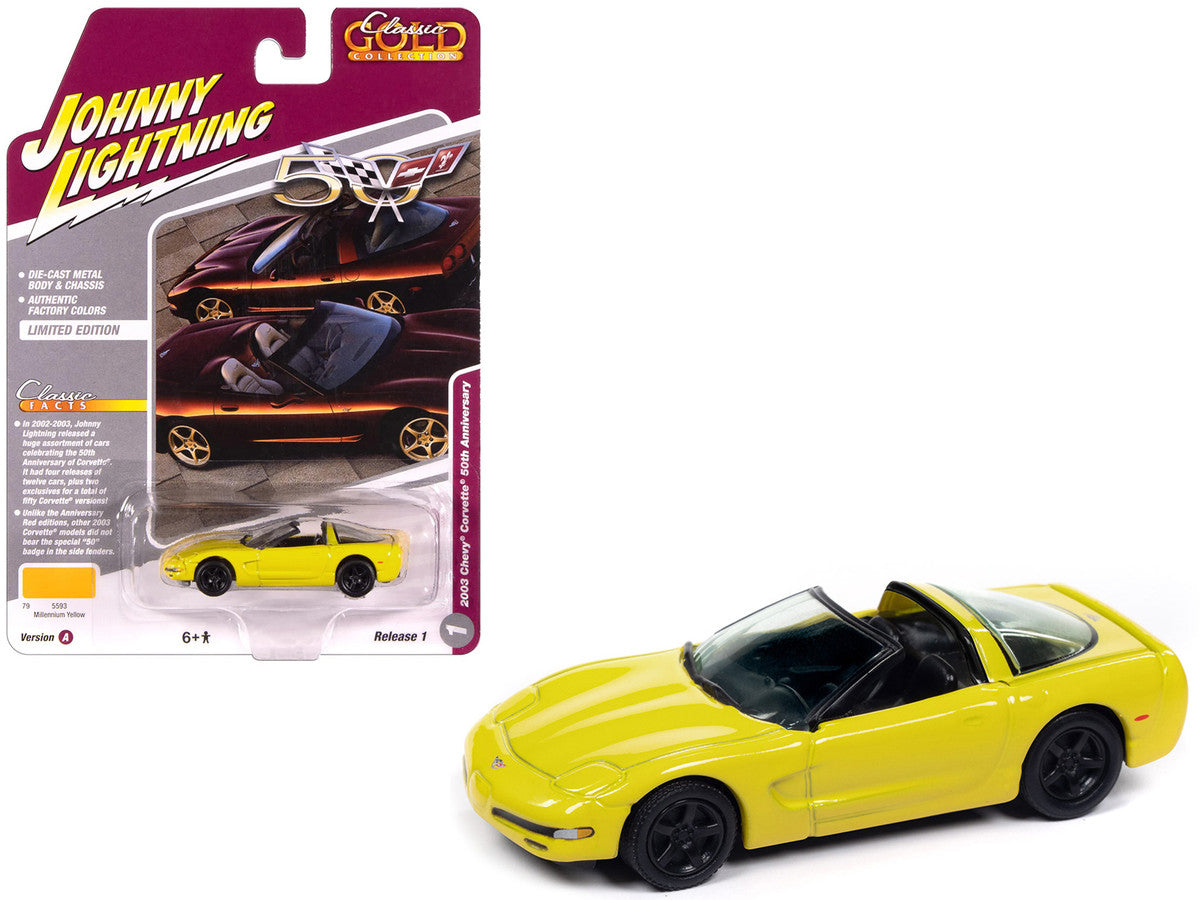 2003 Chevrolet Corvette Convertible "50th Anniversary" Millennium Yellow "Classic Gold Collection" 1/64 Diecast Model Car by Johnny Lightning by Johnny Lightning