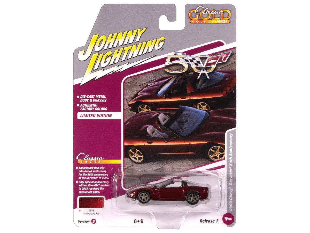 2003 Chevrolet Corvette Convertible "50th Anniversary" Anniversary Red Metallic "Classic Gold Collection" 1/64 Diecast Model Car by Johnny Lightning by Johnny Lightning
