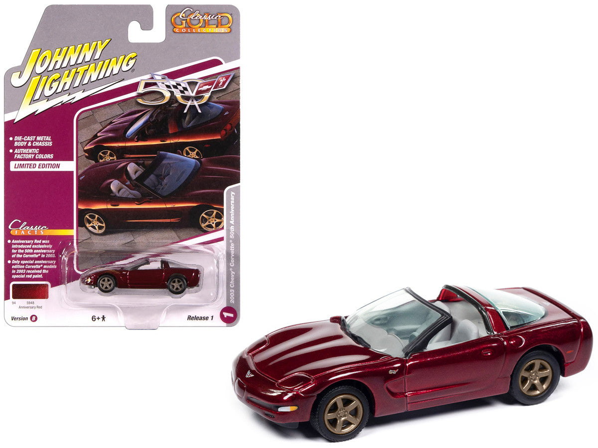 2003 Chevrolet Corvette Convertible "50th Anniversary" Anniversary Red Metallic "Classic Gold Collection" 1/64 Diecast Model Car by Johnny Lightning by Johnny Lightning