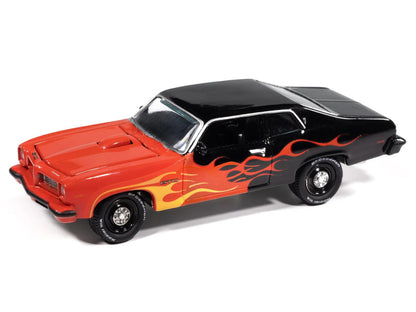 1974 Pontiac GTO Black and Red with Flame Graphics "Black with Flames" Series 1/64 Diecast Model Car by Johnny Lightning by Johnny Lightning