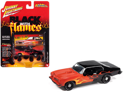 1974 Pontiac GTO Black and Red with Flame Graphics "Black with Flames" Series 1/64 Diecast Model Car by Johnny Lightning by Johnny Lightning