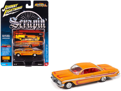 1961 Chevrolet Impala SS 409 Yellow Metallic with Red Stripes and Interior "Scrapin" Series 1/64 Diecast Model Car by Johnny Lightning by Johnny Lightning