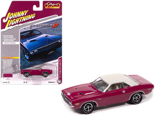 1971 Dodge Challenger R/T Panther Pink with White Top and Interior "Classic Gold Collection" 1/64 Diecast Model Car by Johnny Lightning by Johnny Lightning