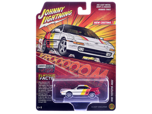 1991 Toyota MR2 White with Stripes "Hobby Exclusive" Series Limited Edition to 3720 pieces Worldwide 1/64 Diecast Model Car by Johnny Lightning by Johnny Lightning