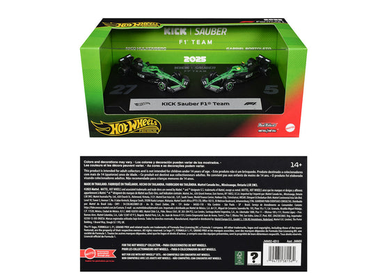 "Kick Sauber F1 Team" Formula One F1 World Championship (2025) 2 Piece Set Diecast Model Cars by Hot Wheels by Hotwheels