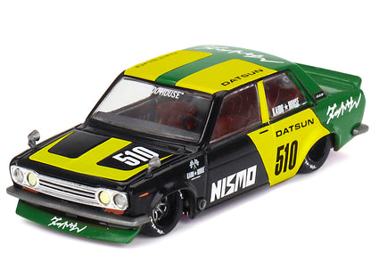 Datsun Street 510 "Racing V2" Black and Green with Yellow Accents (Designed by Jun Imai) "Kaido House" Special 1/64 Diecast Model Car by Mini GT by Mini GT