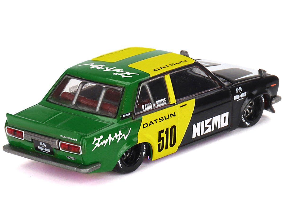 Datsun Street 510 "Racing V2" Black and Green with Yellow Accents (Designed by Jun Imai) "Kaido House" Special 1/64 Diecast Model Car by Mini GT by Mini GT