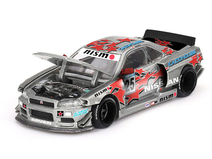 Nissan Skyline GT-R (R34) "Kaido Star Racing V1" RHD (Right Hand Drive) #25 Gray Metallic with Black Hood and Graphics (Designed by Jun Imai) "Kaido House" Special 1/64 Diecast Model Car by Mini GT by Mini GT