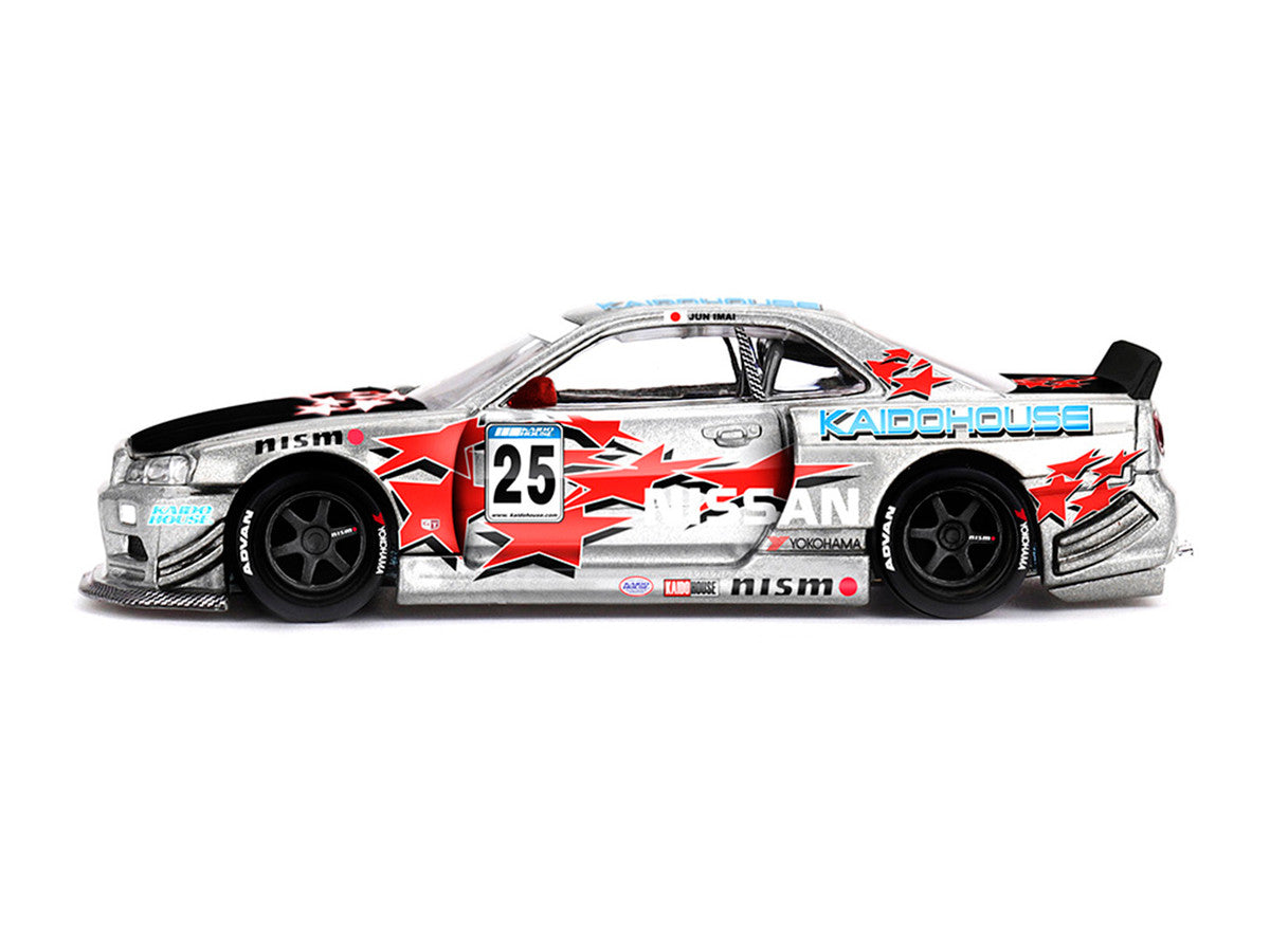 Nissan Skyline GT-R (R34) "Kaido Star Racing V1" RHD (Right Hand Drive) #25 Gray Metallic with Black Hood and Graphics (Designed by Jun Imai) "Kaido House" Special 1/64 Diecast Model Car by Mini GT by Mini GT
