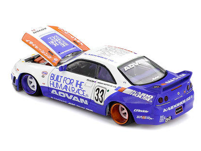 Nissan Skyline GT-R (R33) RHD (Right Hand Drive) #33 "BFTHR V1" Blue and White with Graphics (Designed by Jun Imai) "Kaido House" Special 1/64 Diecast Model Car by Mini GT by Mini GT