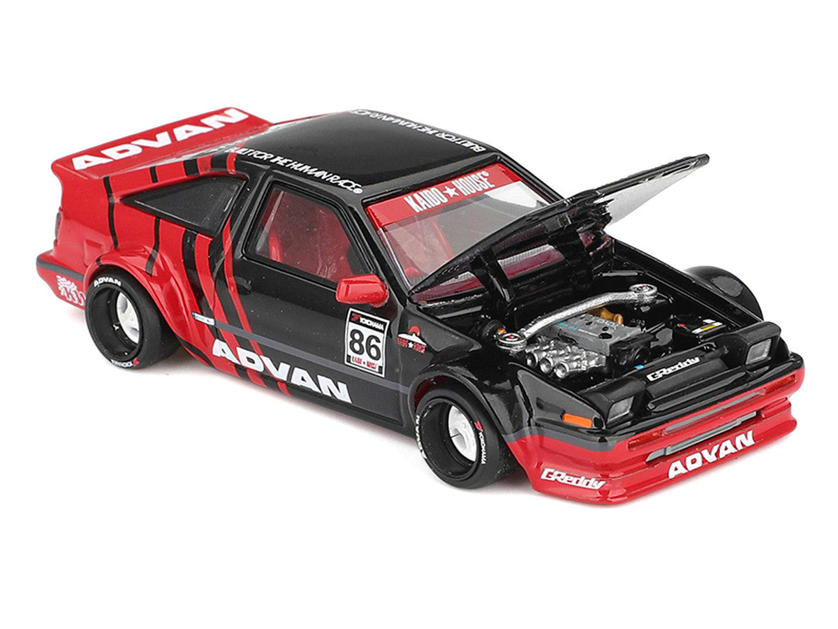 Toyota AE86 Sprinter Trueno RHD (Right Hand Drive) #86 "Kaido ADVAN" Black and Red (Designed by Jun Imai) "Kaido House" Special 1/64 Diecast Model Car by Mini GT by Mini GT