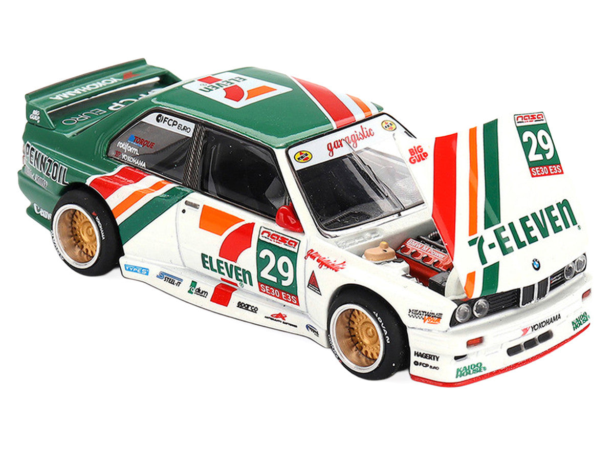 BMW M3 "Kaido Works Larry Chen V1" #29 "7-Eleven" White and Green with Graphics (Designed by Jun Imai) "Kaido House" Special 1/64 Diecast Model Car by Mini GT by Mini GT