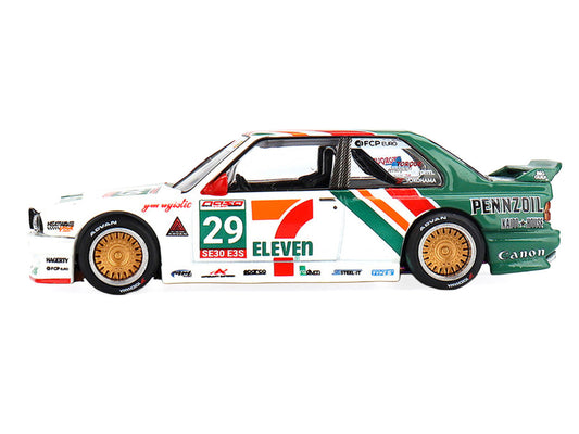 BMW M3 "Kaido Works Larry Chen V1" #29 "7-Eleven" White and Green with Graphics (Designed by Jun Imai) "Kaido House" Special 1/64 Diecast Model Car by Mini GT by Mini GT