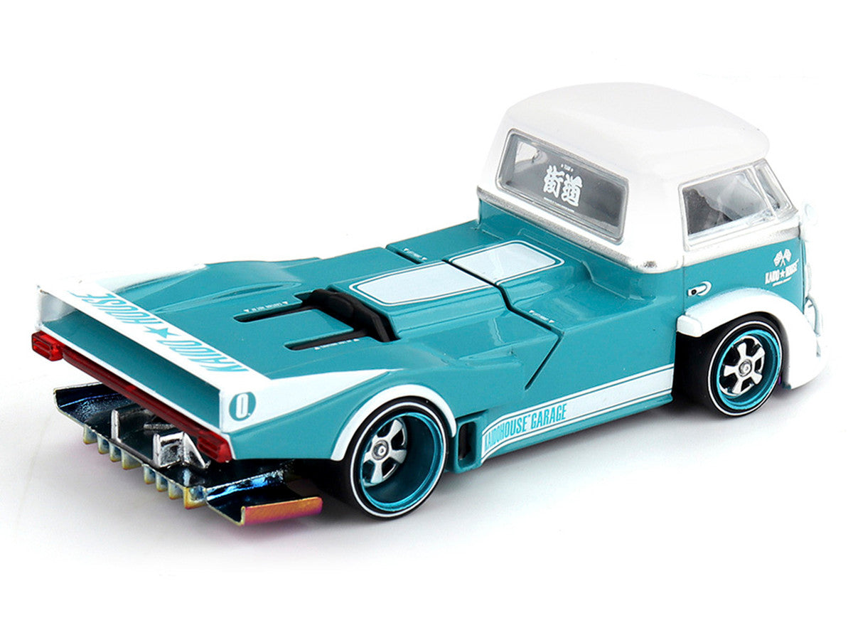 Volkswagen T1 "Kaido Works V1" Truck Turquoise with White Top and Stripes (Designed by Jun Imai) "Kaido House" Special 1/64 Diecast Model Car by Mini GT by Mini GT