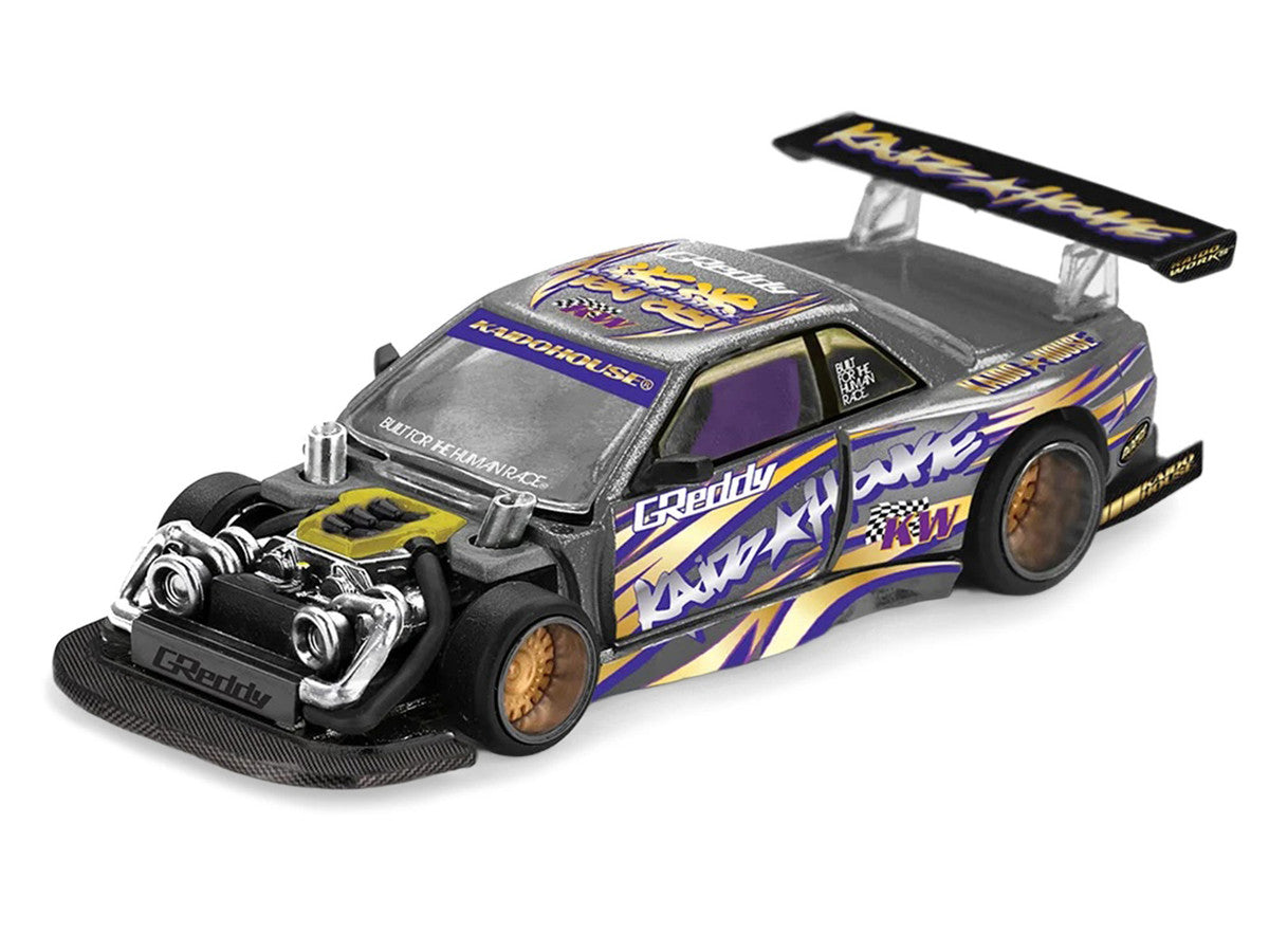 Nissan Silvia S13-R "Kaido Drift V1" RHD (Designed by Jun Imai) Gray Metallic with Graphics "Kaido House" Special 1/64 Diecast Model Car by Mini GT by Mini GT