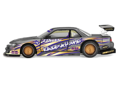 Nissan Silvia S13-R "Kaido Drift V1" RHD (Designed by Jun Imai) Gray Metallic with Graphics "Kaido House" Special 1/64 Diecast Model Car by Mini GT by Mini GT