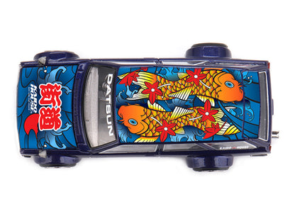 Datsun Kaido 510 Wagon RHD (Right Hand Drive) "Koi Wagon V1" Blue with Koi Fish Graphics (Designed by Jun Imai) "Kaido House" Special 1/64 Diecast Model Car by Mini GT-2