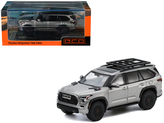 Toyota Sequoia TRD PRO Silver Metallic with Roof Rack 1/64 Diecast Model Car by GCD by GCD