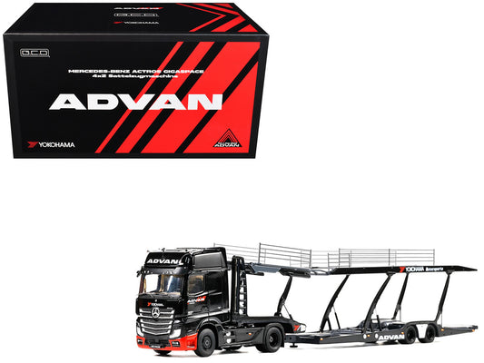 Mercedes-Benz Actros Gigaspace Auto Transporter "ADVAN Yokohama" Black 1/64 Diecast Model by GCD by GCD