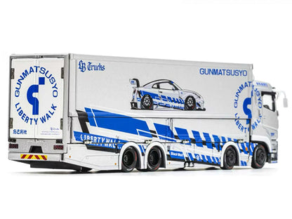 Mitsubishi Fuso Super Great Transporter RHD (Right Hand Drive) "LB-Trucks - Gunmatsusyo" Silver Metallic with Blue Graphics "Tokyo Auto Salon (TAS) 2026 Exclusive" 1/64 Diecast Model by GCD by GCD