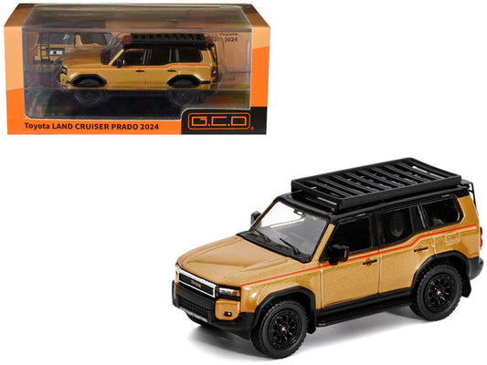 2024 Toyota Land Cruiser Prado Gold Metallic with Red Stripes and Roof Rack 1/64 Diecast Model Car by GCD by GCD