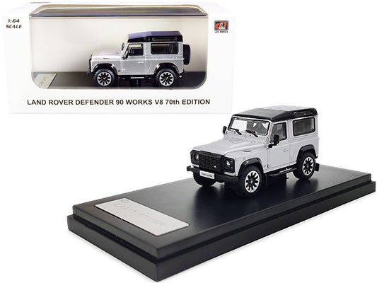 Land Rover Defender 90 Works V8 Silver Metallic with Black Top "70th Edition" 1/64 Diecast Model Car by LCD Models by LCD Models
