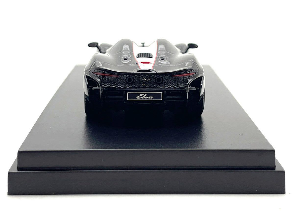 McLaren Elva Convertible #4 Carbon Black with White and Red Stripes 1/64 Diecast Model Car by LCD Models by LCD Models