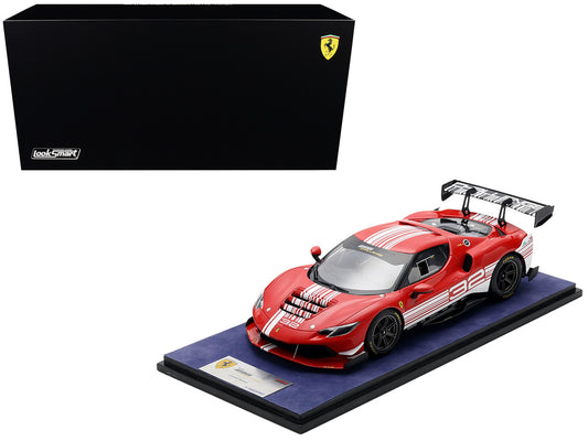 Ferrari 296 GT3 Challenge #32 "Launch Version" Red with White Stripes with Acrylic Display Case 1/18 Model Car by LookSmart by LookSmart