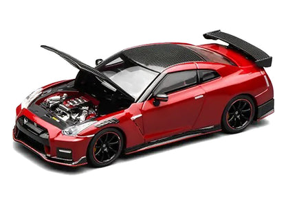 2022 Nissan GT-R Nismo (R35) RHD (Right Hand Drive) Vibrant Red with Carbon Hood and Top "Senior 64" Series 1/64 Diecast Model Car by MotorHelix by Motorhelix