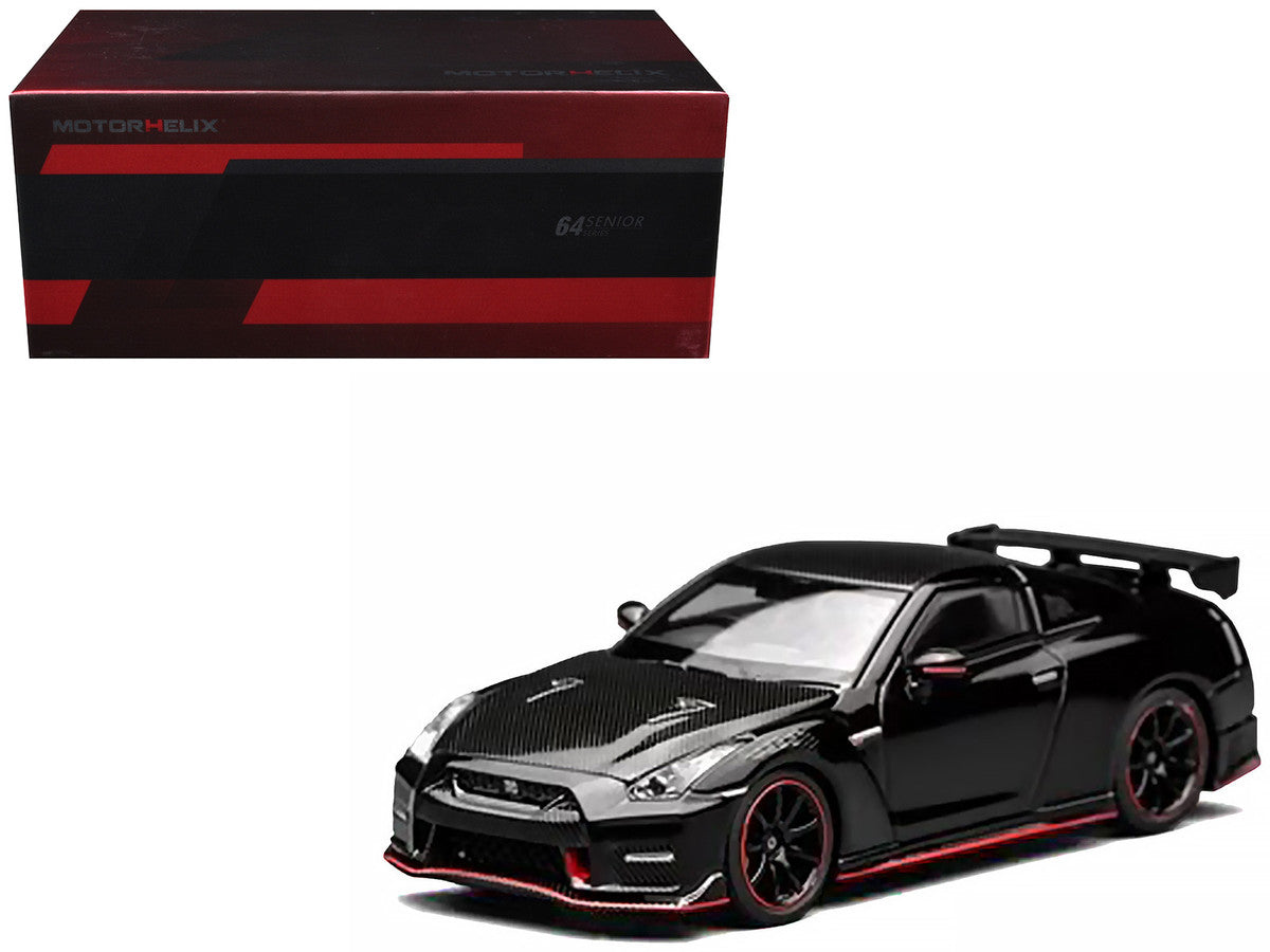 2022 Nissan GT-R Nismo (R35) RHD (Right Hand Drive) Meteor Flake Black Pearl with Carbon Hood and Top "Senior 64" Series 1/64 Diecast Model Car by MotorHelix by Motorhelix